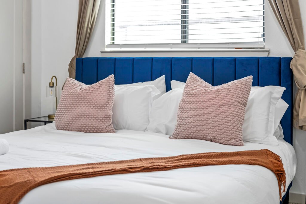 Hotel-quality king bed with crisp linens